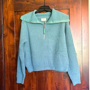 Cropped, teal 1/4 zip sweatshirt
